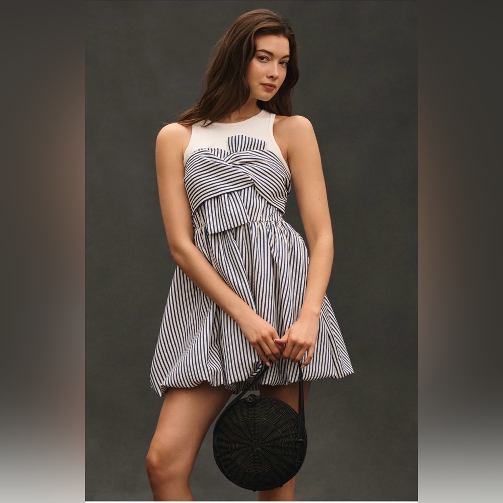 PORRIDGE Sleeveless Twofer Bubble Mini Dress Anthropologie Navy White